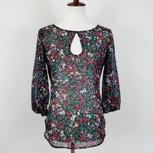 Bisou Bisou Sheer Keyhole Wrap-Back Top